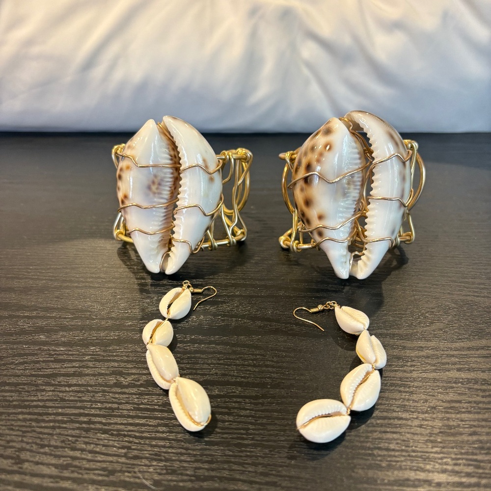 Cowrie Shell Cuffs and Earrings